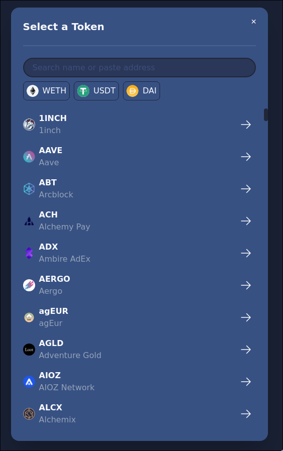 ChooseTokenModal Example